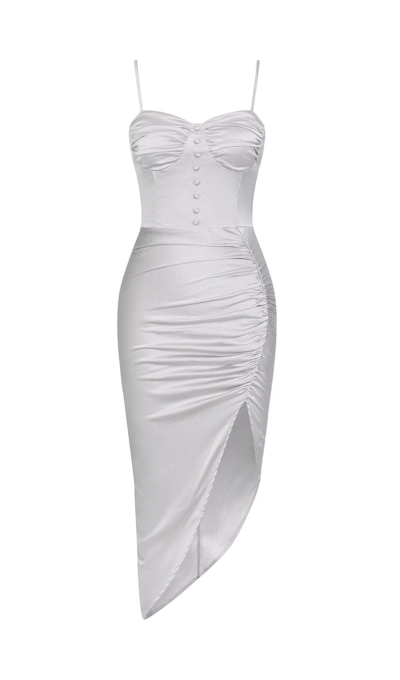 SATIN RUCHED DRESS IN GREY styleofcb 