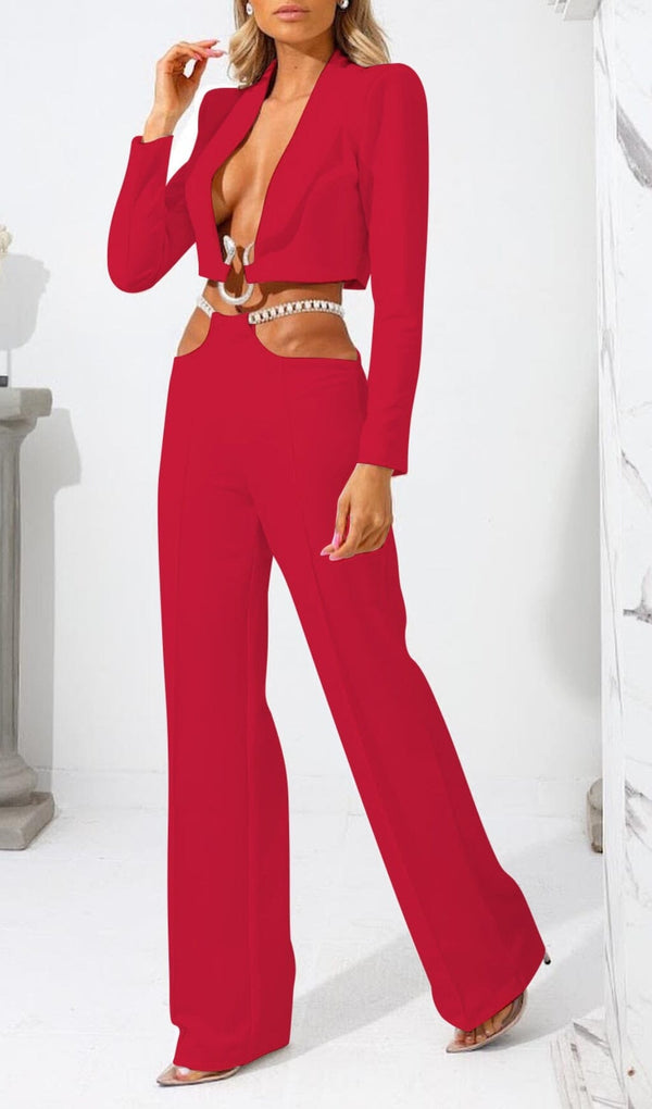 SNAKE BUCKLE WAISTBAND SUIT IN RED styleofcb 
