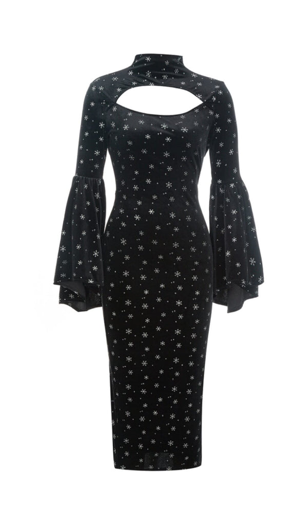 SNOWFLAKE LONG SLEEVE MIDI DRESS IN BLACK styleofcb 