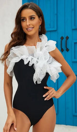 ONE SHOUDER RUFFLE STITCHING ONE PIECE SWIMSUIT styleofcb 