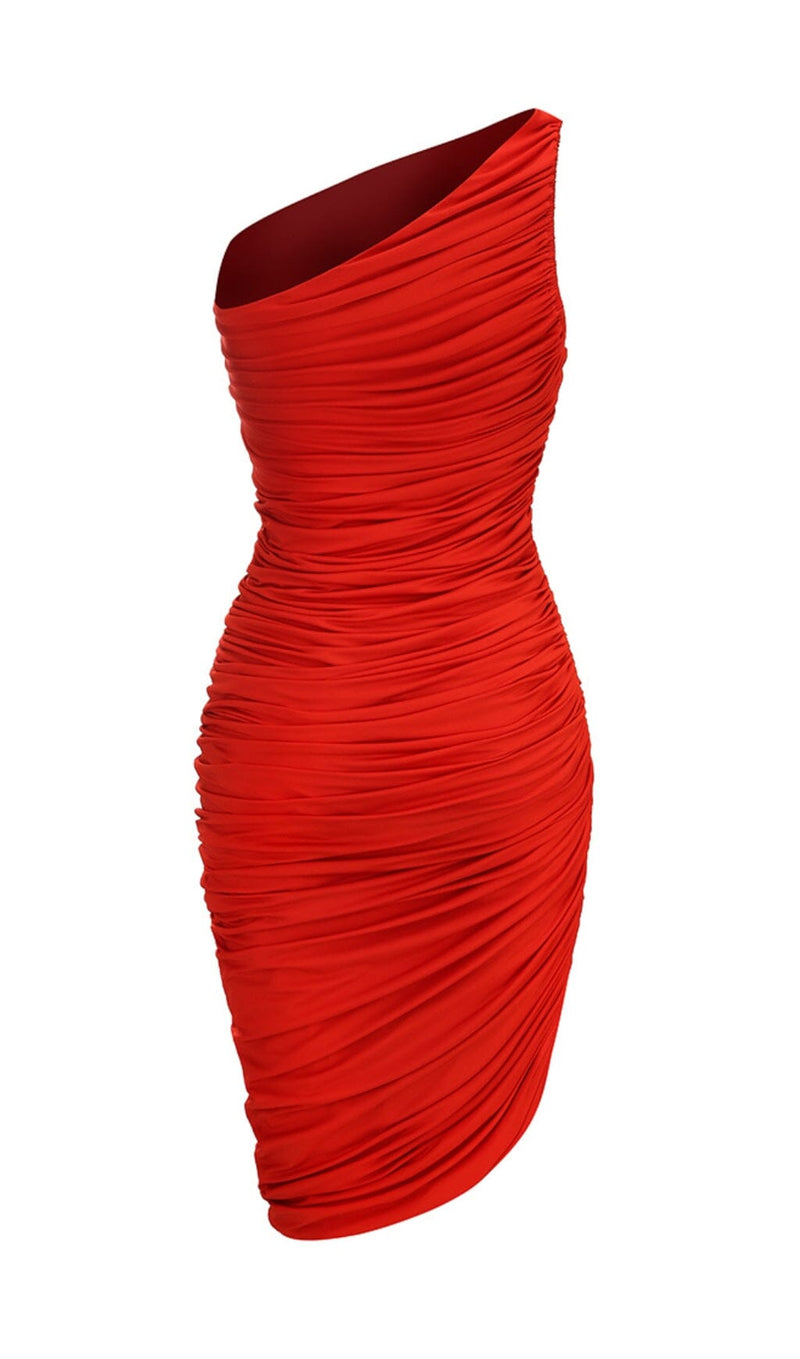 PLEATED SLEEVELESS ONE-SHOULDER DRESS styleofcb 