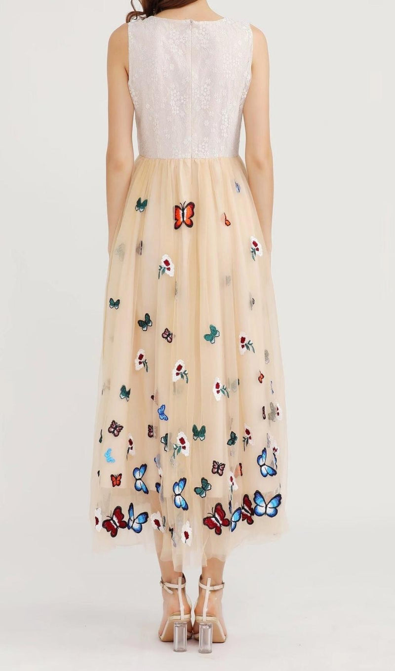 BUTTERFLY LACE MIDI DRESS IN BEIGE Dresses styleofcb 