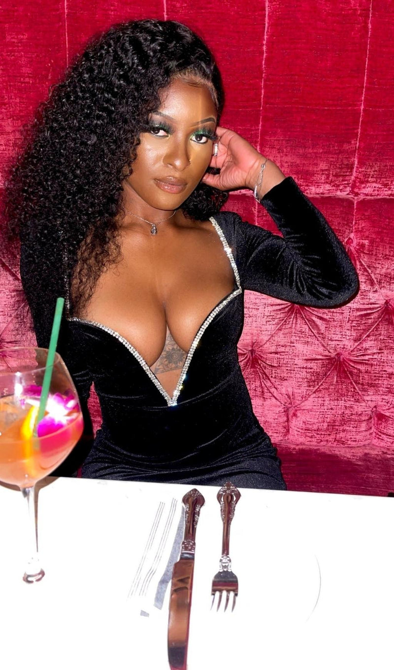 CRYSTAL V NECK MINI DRESS IN BLACK Dresses styleofcb 