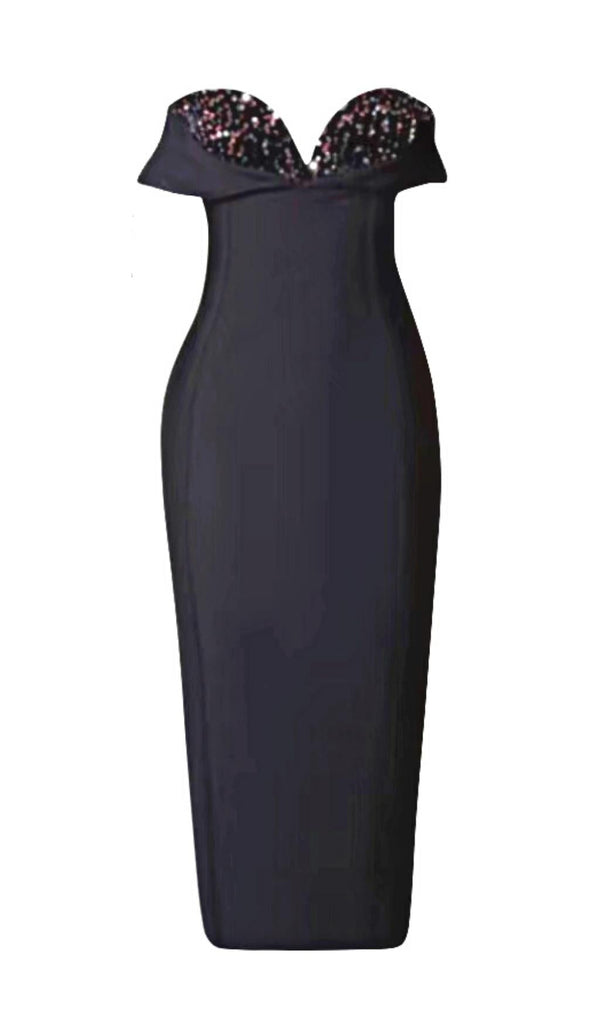 SEQUIN STRAPLESS MIDI DRESS IN BLACK Dresses styleofcb 