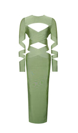 MAXI LONG SLEEVE BANDAGE DRESS IN GREEN Dresses styleofcb 