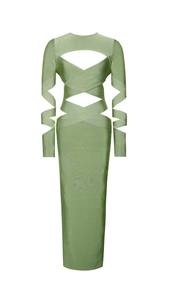 MAXI LONG SLEEVE BANDAGE DRESS IN GREEN Dresses styleofcb 