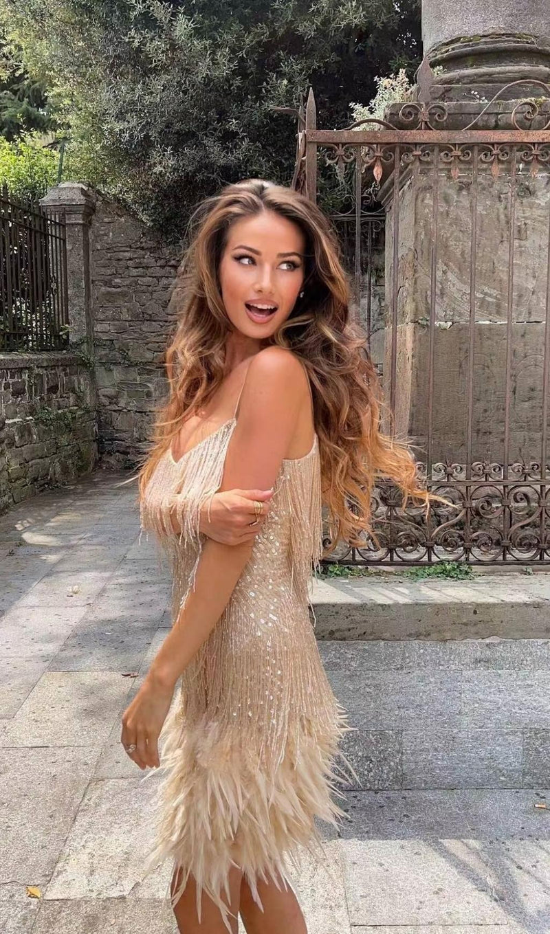 TASSEL FEATHER MINI DRESS Dressers styleofcb 