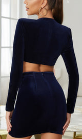 VELVET METAL BUCKLE SEXY TWO PIECES SUIT IN NAVY styleofcb 