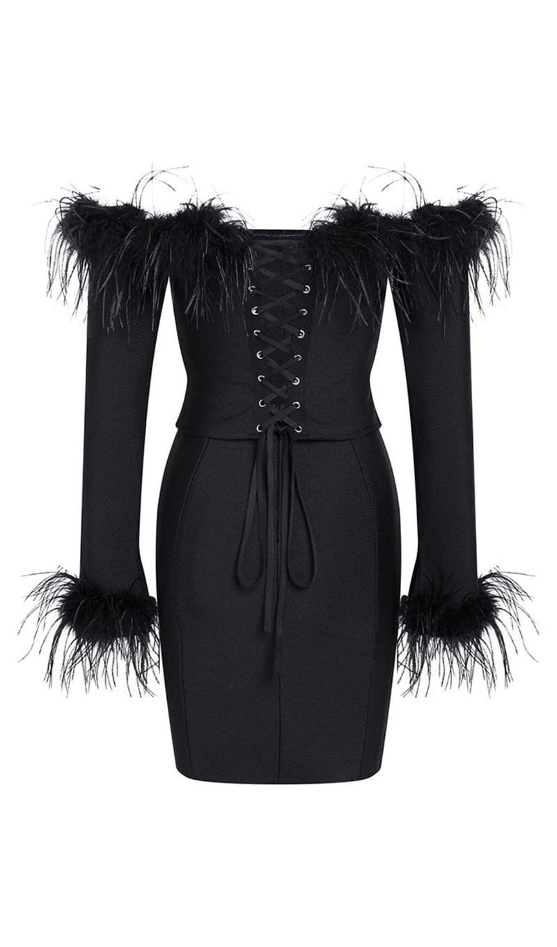 FEATHER CORSET MINI DRESS IN BLACK styleofcb 