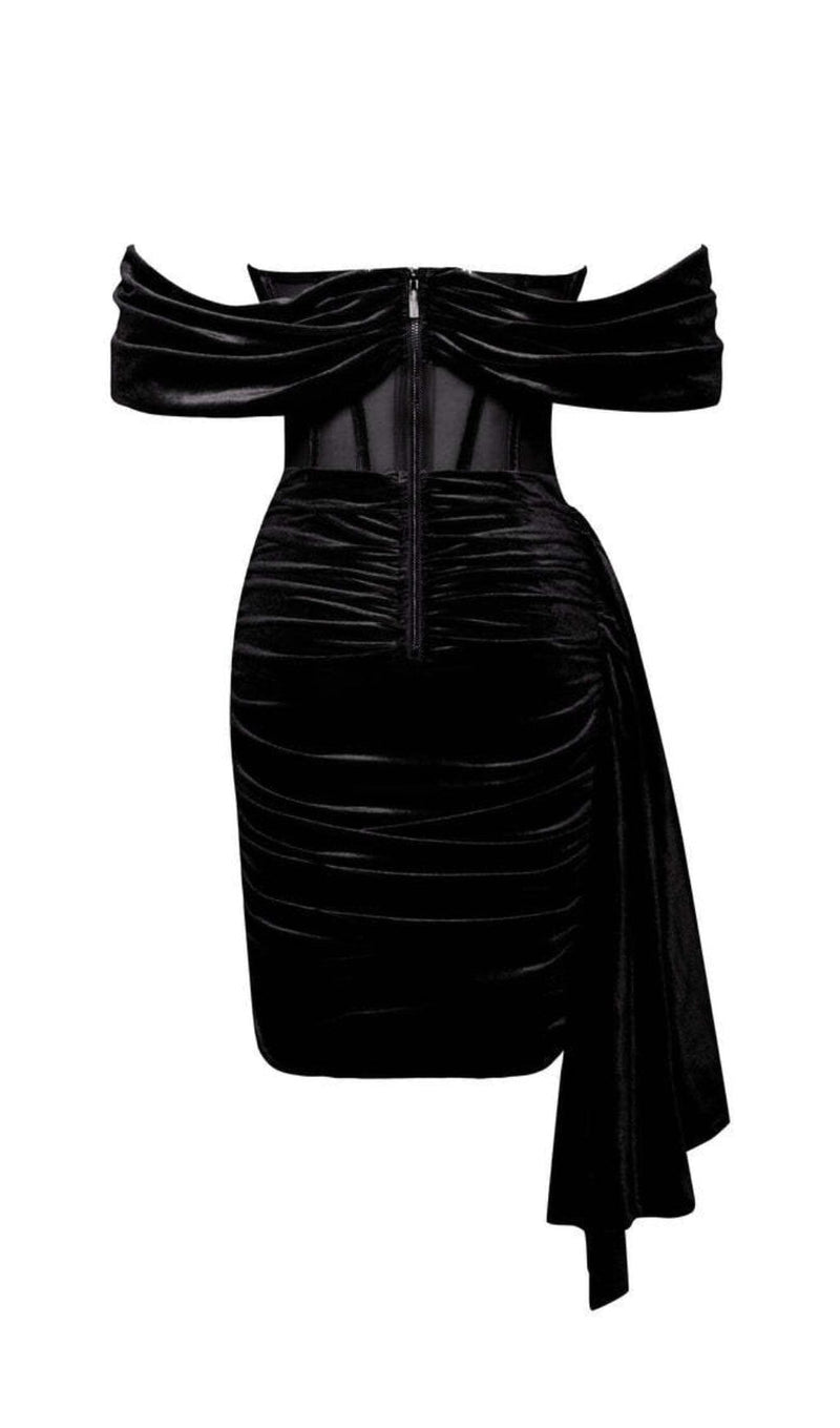 IRISA BLACK DRAPING OFF SHOULDER CORSET DRESS Dresses styleofcb 