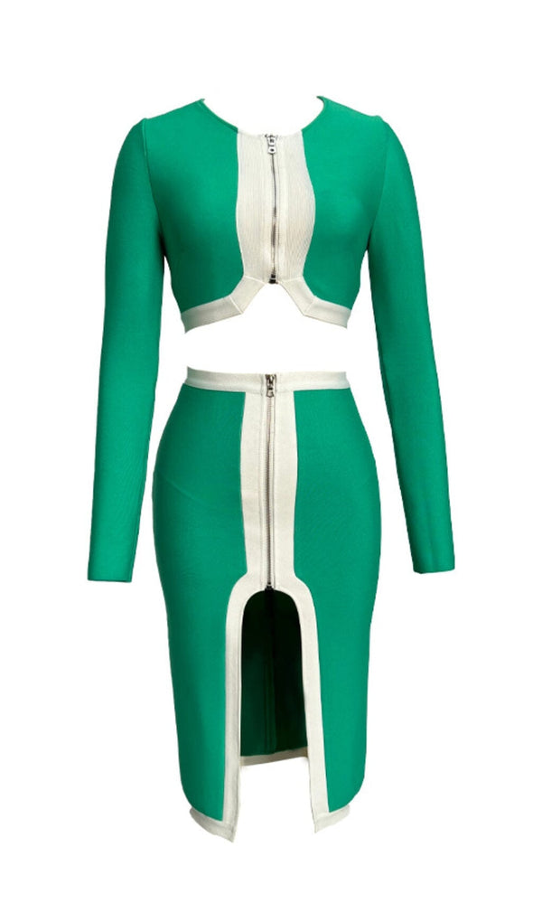BANDAGE TWO-PIECE PATCHWORK MAXI DRESS IN GREEN styleofcb 