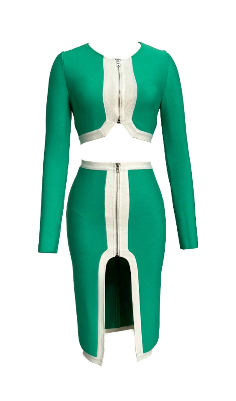 BANDAGE TWO-PIECE PATCHWORK MAXI DRESS IN GREEN styleofcb 