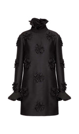 GIANNA STEREO FLOWER RUFFLE MINI DRESS IN BLACK styleofcb 