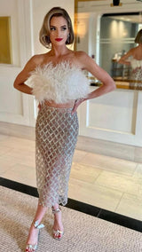 FEATHER SEQUIN TWO PIECE SET styleofcb 