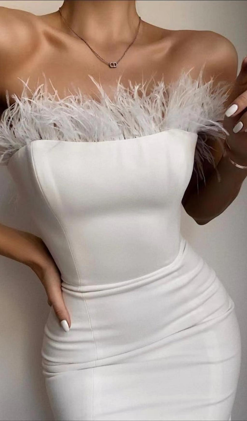 FEATHER STRAPLESS DRESS IN BLACK Dresses styleofcb XS WHITE 