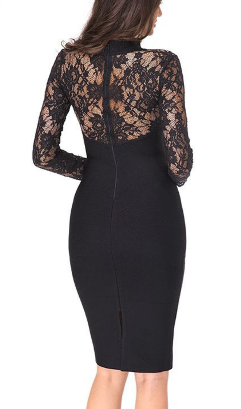 BLACK LACE STITCHED CHEST HOLLOW DRESS styleofcb 