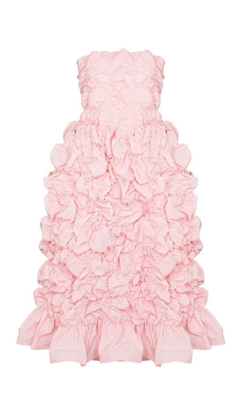 FOLDING RUFFLED MIDI DRESS IN PINK DRESS styleofcb 