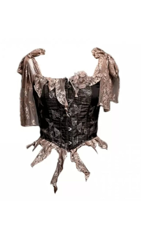 RETRO LEAVES FISHBONE GOTHIC CORSET TOP sis label 