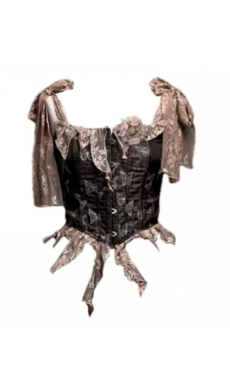 RETRO LEAVES FISHBONE GOTHIC CORSET TOP sis label 