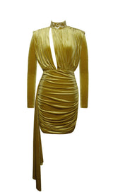 Gracyn Gold Cutout Long Sleeve Draping Velvet Dress Dresses styleofcb 
