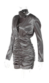 SEXY SLIM DEEP V LONG SLEEVES SILK SIMILAR MINI DRESS styleofcb 