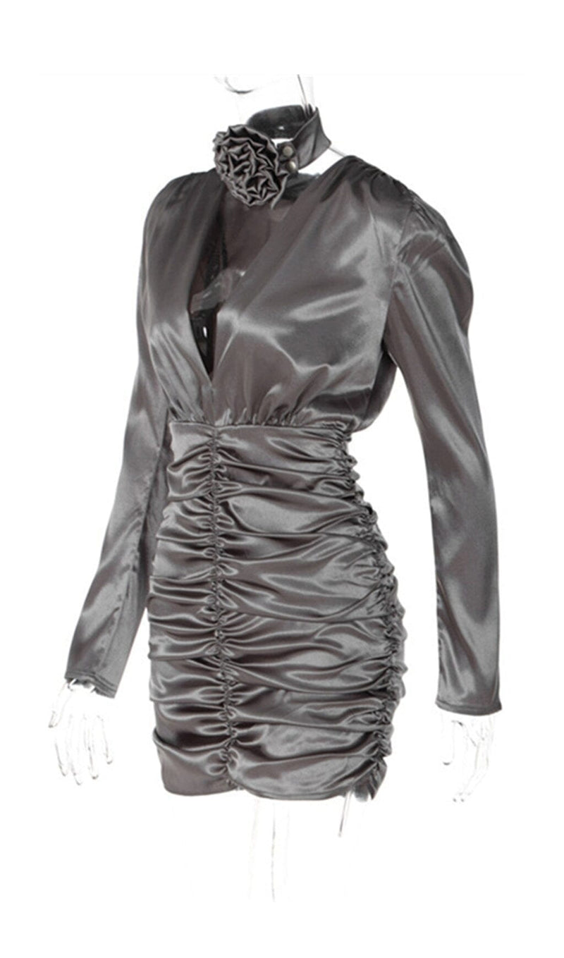 SEXY SLIM DEEP V LONG SLEEVES SILK SIMILAR MINI DRESS styleofcb 
