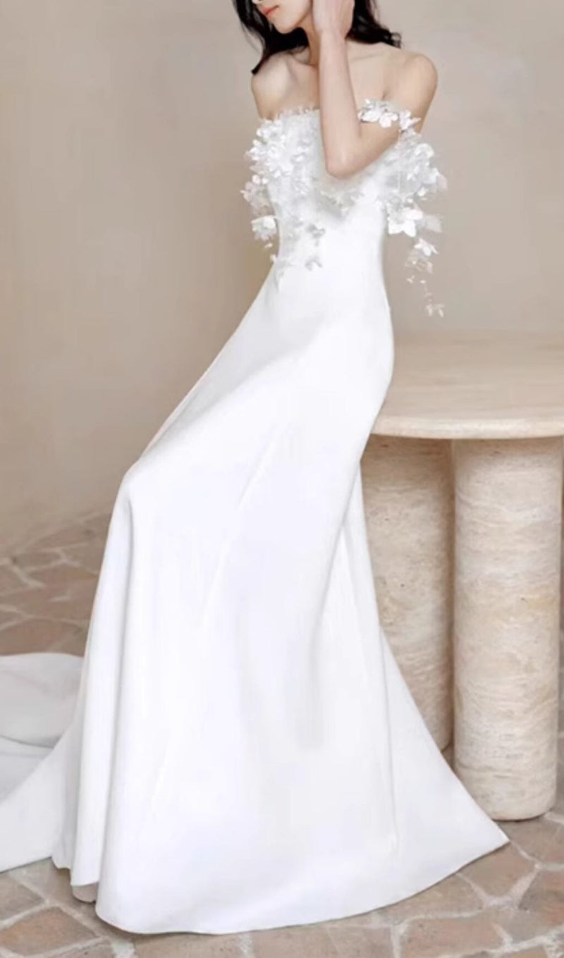 FLORAL 3D APPLIQUÉS SATIN MAXI DRESS Dresses styleofcb 