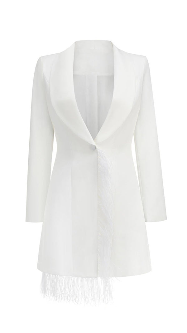 LONG SLEEVES FEATHER MINI DRESS IN WHITE Dresses styleofcb 