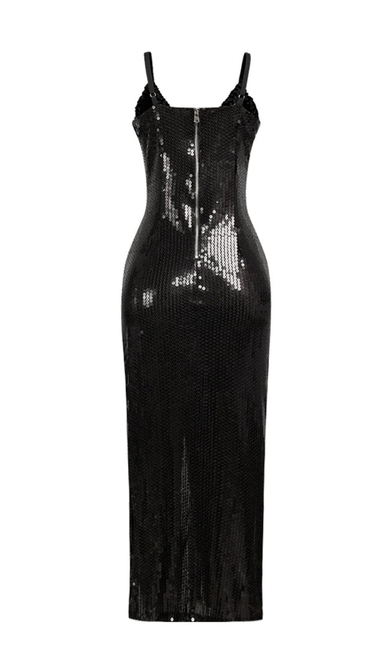 SEQUIN CRYSTAL V NECK MAXI DRESS IN BLACK styleofcb 
