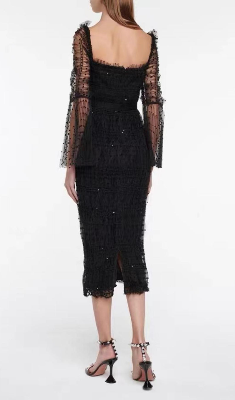 LACE BACKLESS MIDI DRESS IN BLACK Dresses styleofcb 