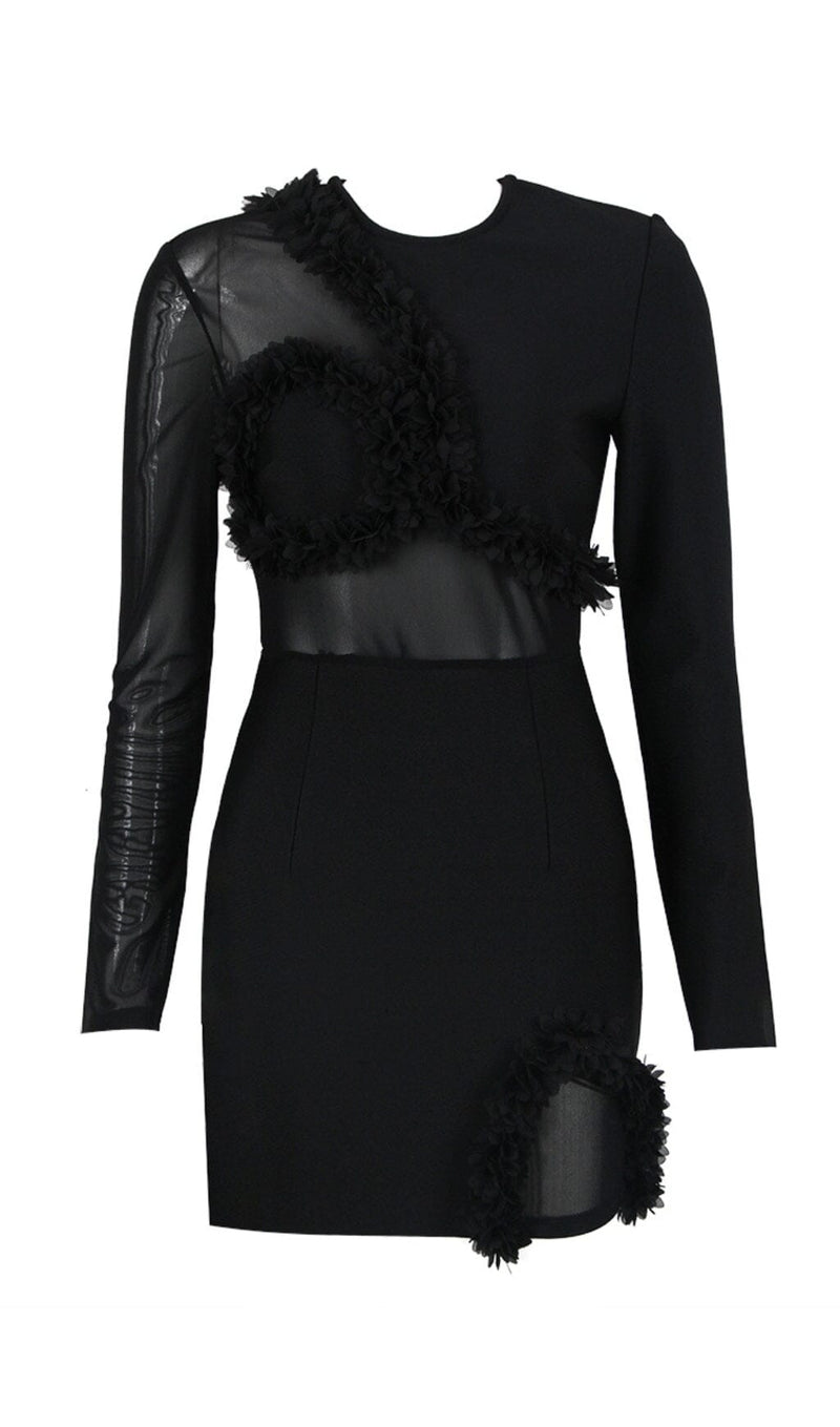 MESH FABRIC STITCHED MINI DRESS IN BLACK styleofcb 