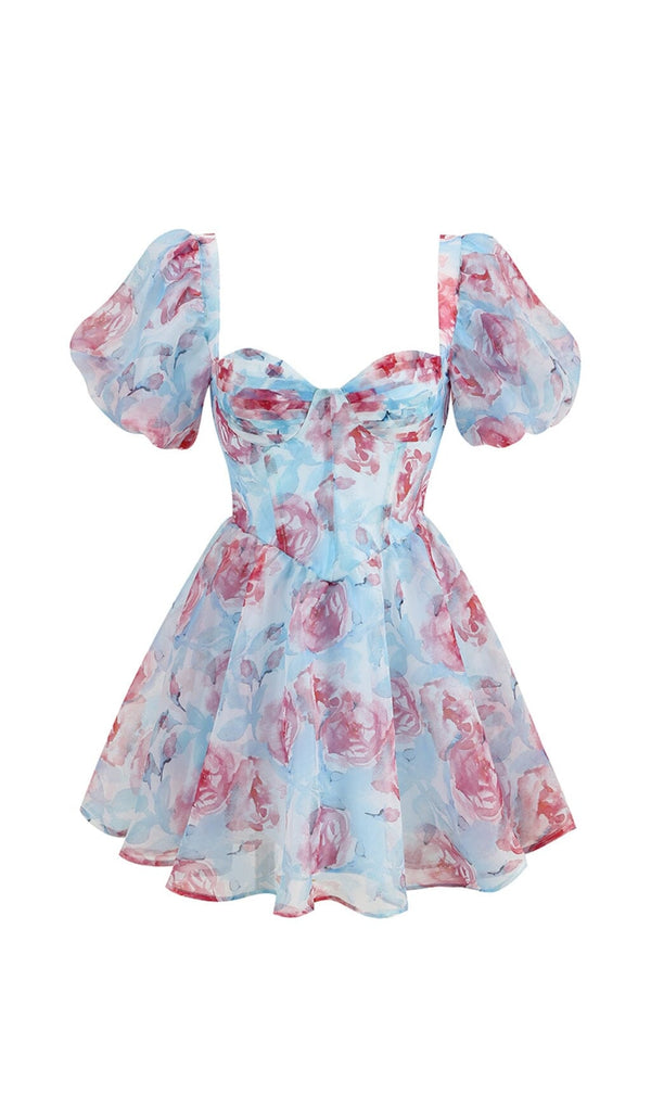 FLORAL CORSET MINI DRESS IN BLUE DRESS STYLE OF CB 