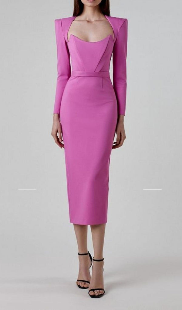SQUARE SHOULDER CORSET MIDI DRESS styleofcb PINK XS 