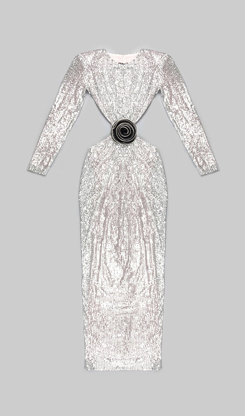 SEQUINN CUTOUT MAXI DRESS IN METALLIC DRESS styleofcb 