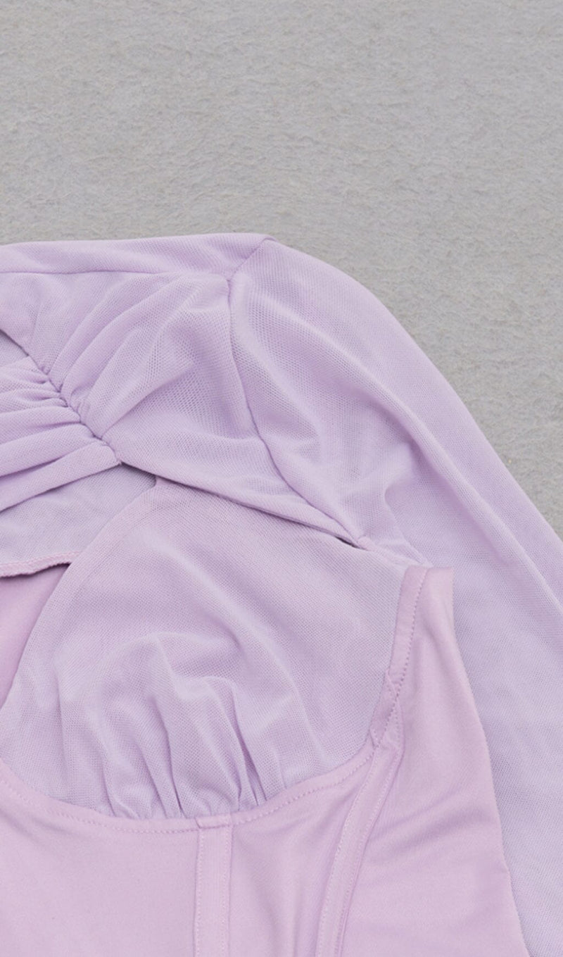 IRREGULAR CUT FISH BONE LOTUS LEAF FOLD DRESS IN MAUVE styleofcb 
