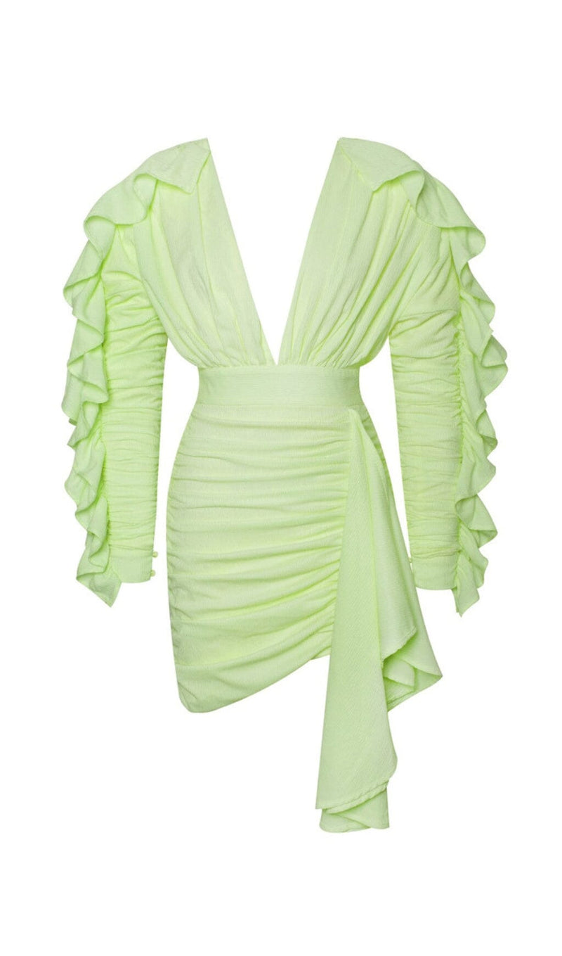 SAMARA YELLOW DRAPING RUFFLE SLEEVE DRESS Dresses styleofcb 