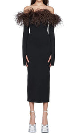 FEATHER OFF THE SHOULDER MIDI DRESS Dresses styleofcb 