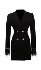 QUILLA BLACK FEATHER CRYSTAL SLEEVE BACKLESS BLAZER DRESS Dresses styleofcb 