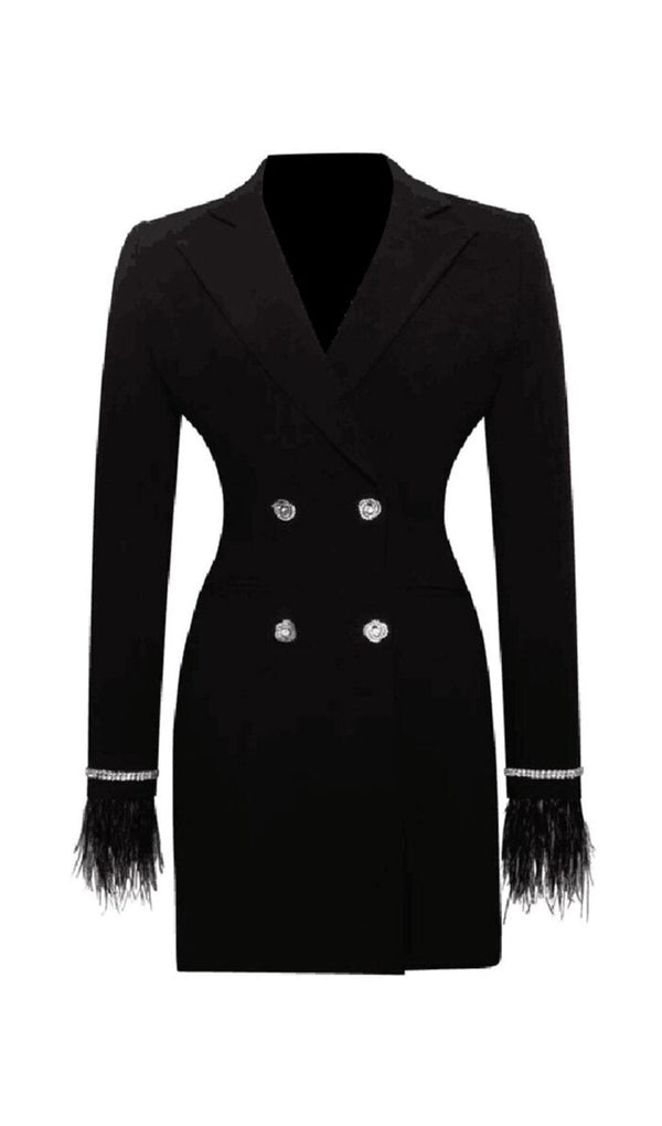 QUILLA BLACK FEATHER CRYSTAL SLEEVE BACKLESS BLAZER DRESS Dresses styleofcb 