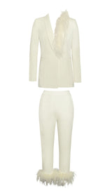 CREAM WHITE BLAZER SUIT WITH FEATHER TRIM Bottoms styleofcb 