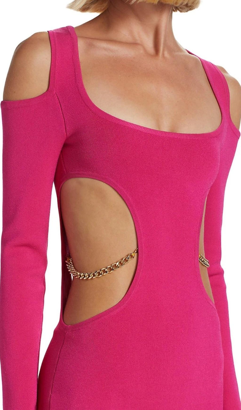 LONG SLEEVES CUT OUT MINI DRESS IN PINK Dresses styleofcb 