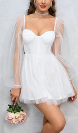FAIRYTALE DREAM SHEER SLEEVE MINI DRESS WHITE styleofcb 