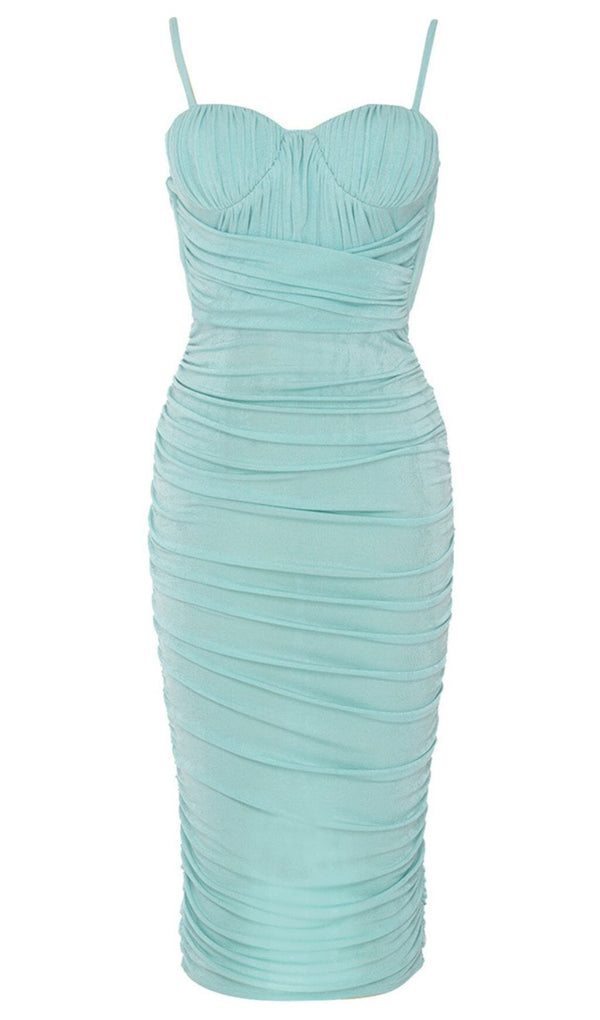 STRAPY WAIST-TIGHTENING COREST DRESS IN MINT GREEN-styleofcb