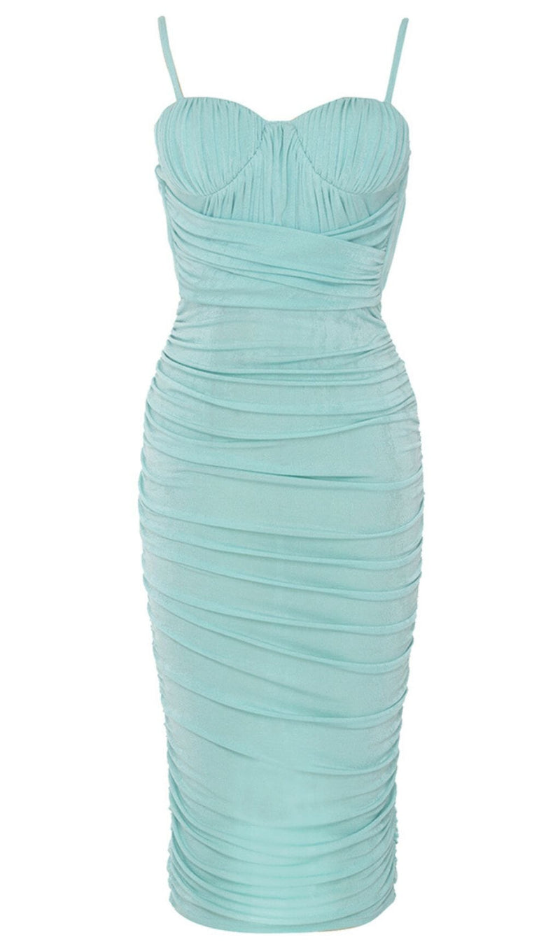 STRAPY WAIST-TIGHTENING COREST DRESS IN MINT GREEN-styleofcb