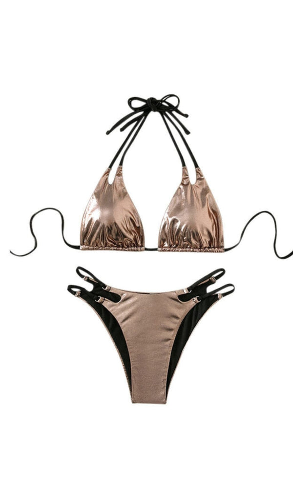 LACE UP HALTER BIKINI IN GOLD styleofcb 