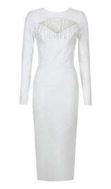 TASSEL CUT OUT MIDI DRESS IN WHITE DRESS STYLE OF CB 
