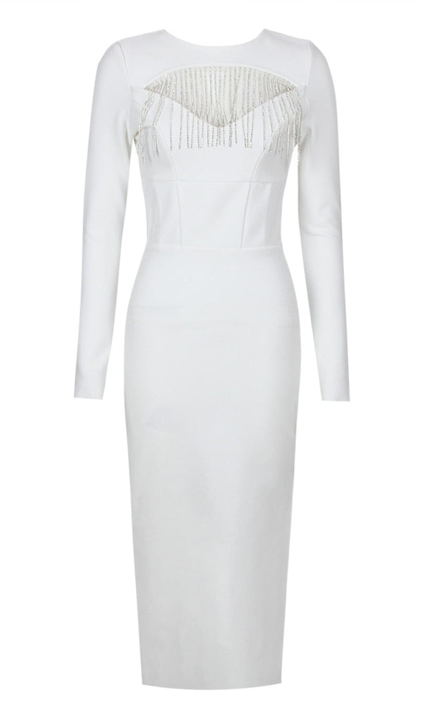 TASSEL CUT OUT MIDI DRESS IN WHITE DRESS STYLE OF CB 