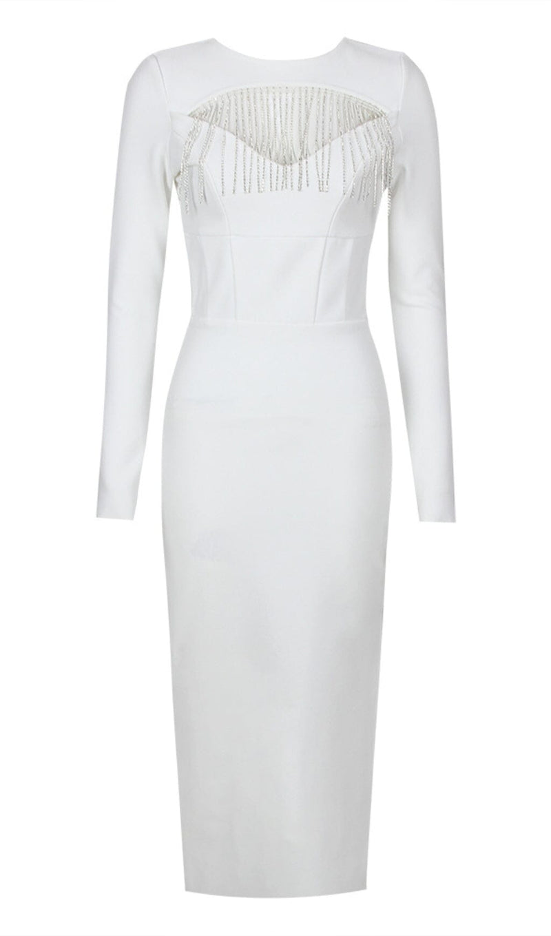 TASSEL CUT OUT MIDI DRESS IN WHITE DRESS STYLE OF CB 