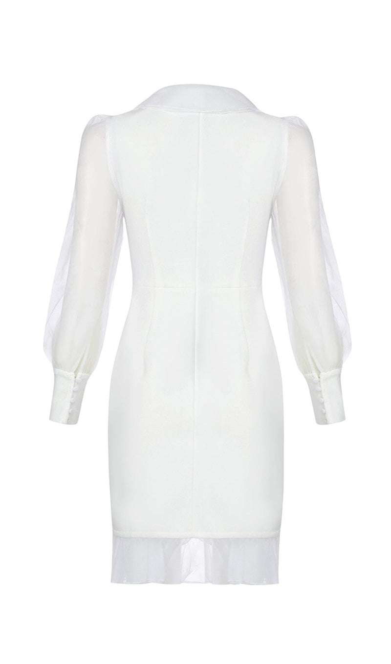 SOLID MESH LONG SLEEVE RUFFLE MINI DRESS styleofcb 