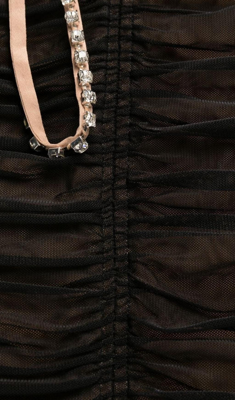 BOW MESH STRAPPY MIDI DRESS IN BLACK styleofcb 